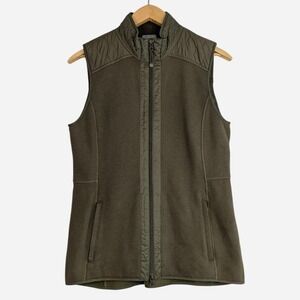 T by Talbots Mixed Media Quilted Yoke Fleece Vest Olive Army Green Medium